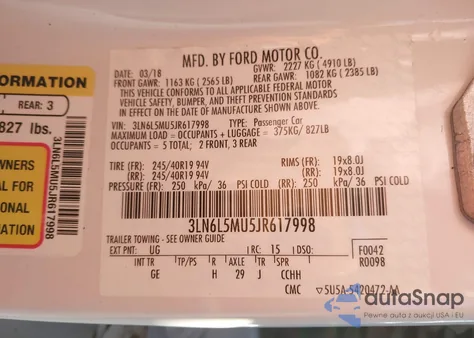 2018 Lincoln Mkz Hybrid Reserve z USA, uszkodzony, nr VIN 3LN6L5MU5JR617998